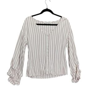 Cupcakes And Cashmere Womens Size Small Pink Stripped Shirt Bell Long Sleeve